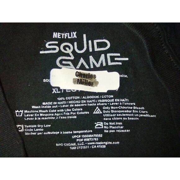 5/$25 Sz XL Adult Squid Game T-Shirt Black 100% Cotton Unisex Netflix - Picture 5 of 6
